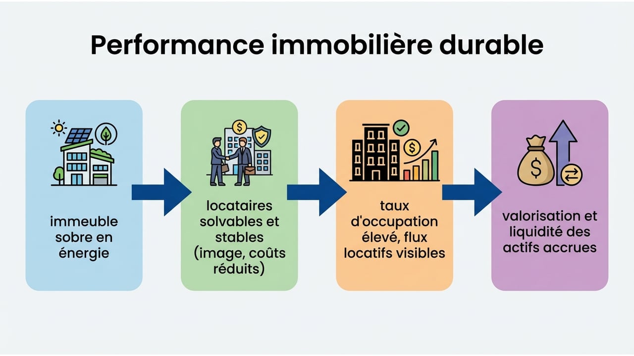 Infographie montrant le lien entre sobriété énergétique, attractivité locative et valorisation du patrimoine.