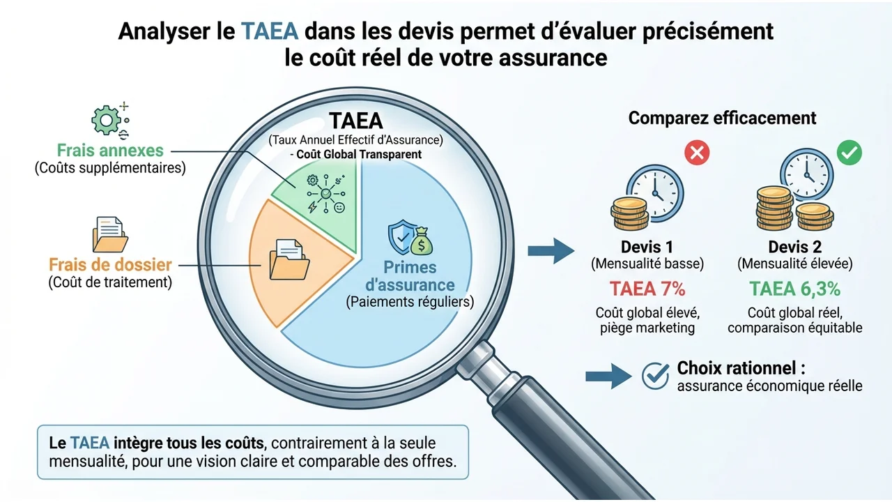 Infographie expliquant la composition du Taux Annuel Effectif d’Assurance par rapport à la simple mensualité.
