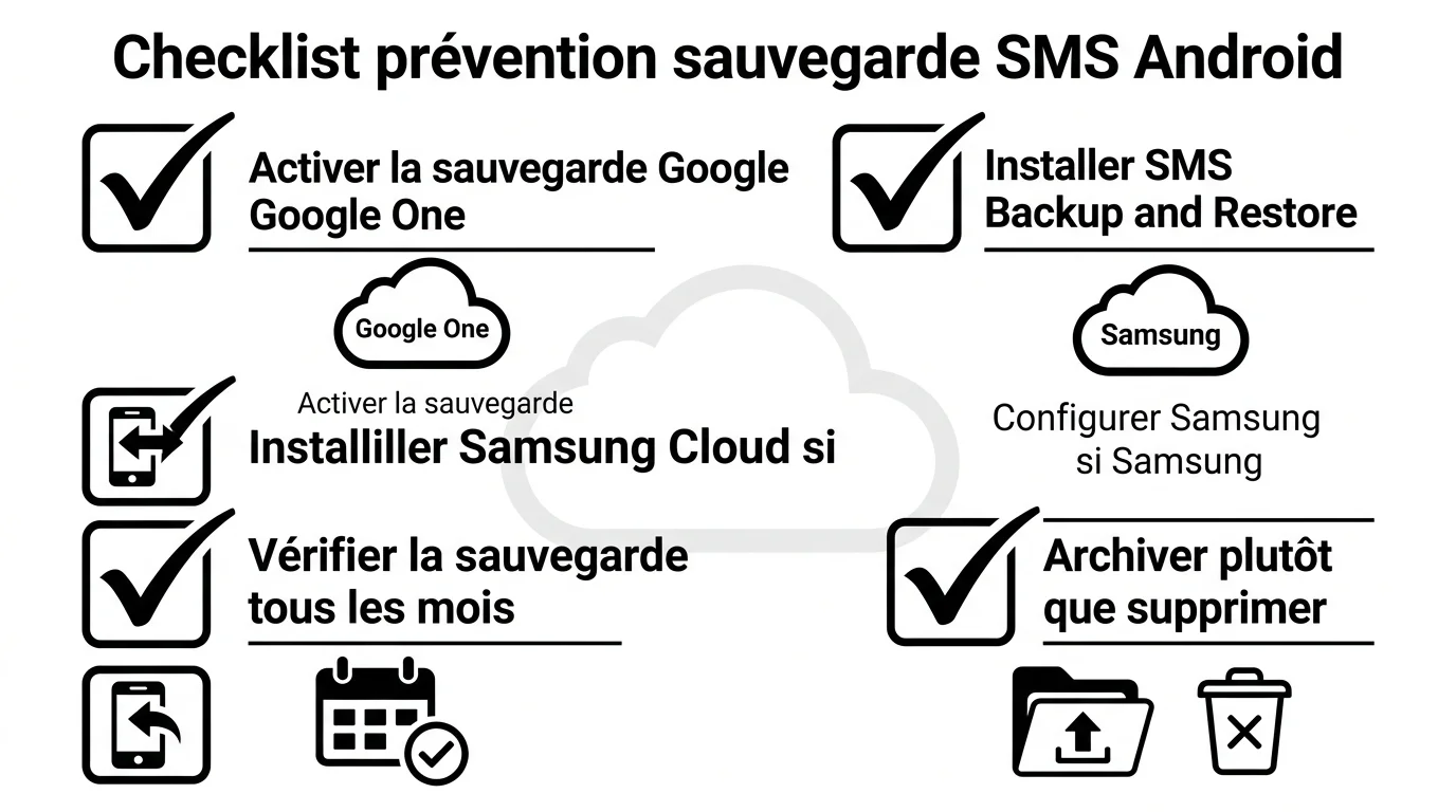 Checklist prévention sauvegarde SMS Android