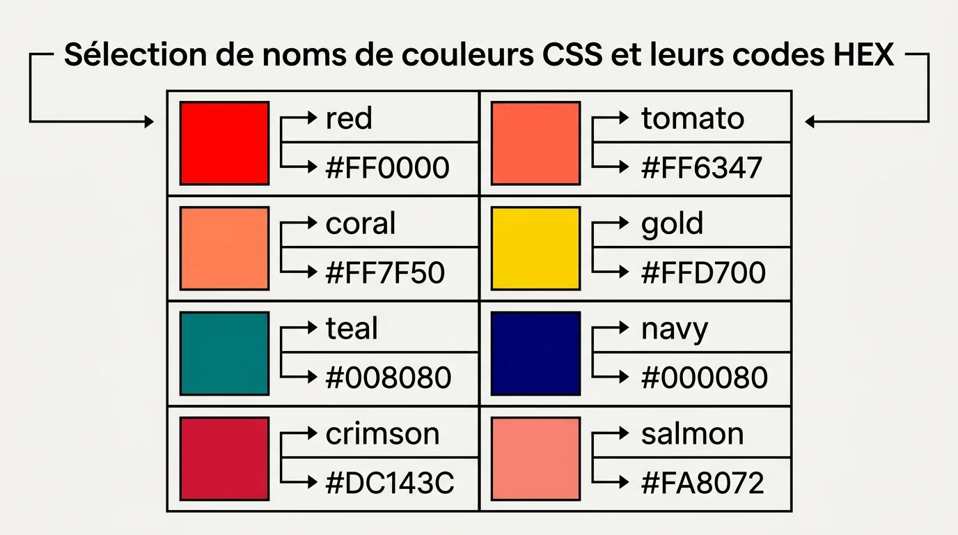 Selection de noms de couleurs CSS et leurs codes HEX