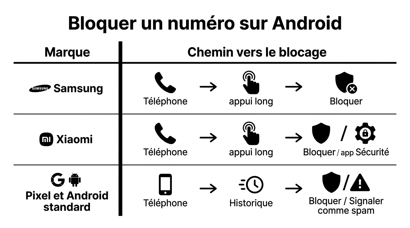 Chemin de blocage d'un numéro selon la marque Android