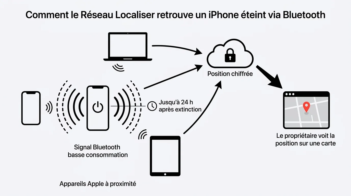 Comment le Réseau Localiser retrouve un iPhone éteint via Bluetooth