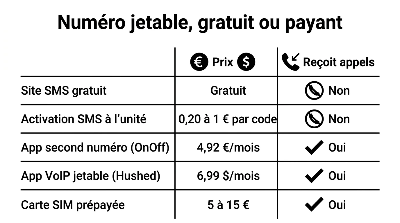 Comparatif des solutions de numéro jetable, prix et réception d'appels en 2026