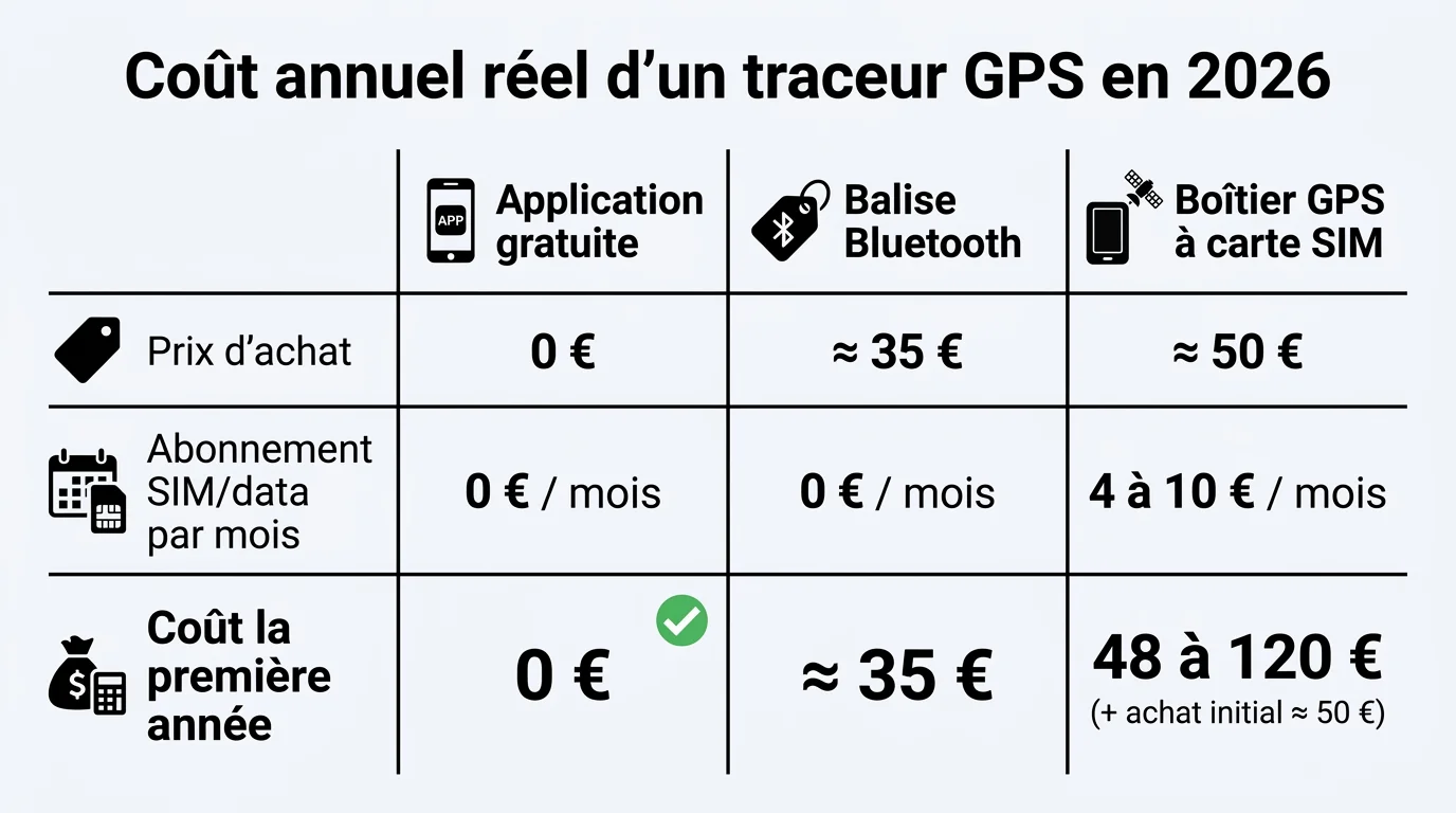 Coût annuel réel d'un traceur GPS selon la solution