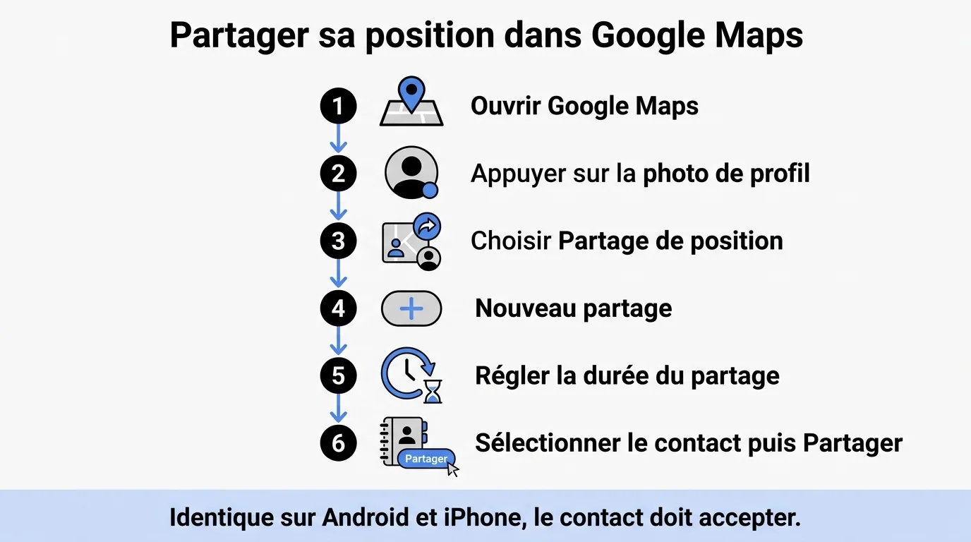 Le parcours du Partage de position dans Google Maps