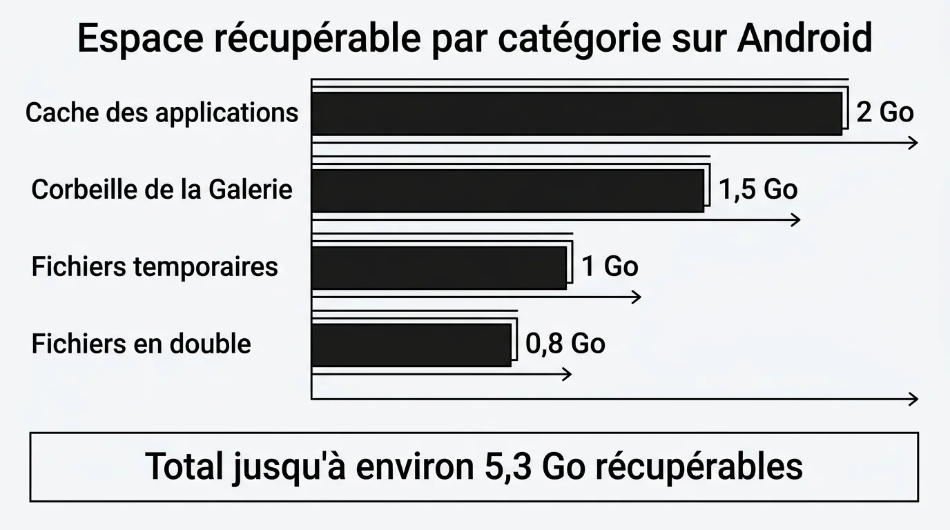 Répartition de l'espace récupérable par catégorie sur un téléphone Android