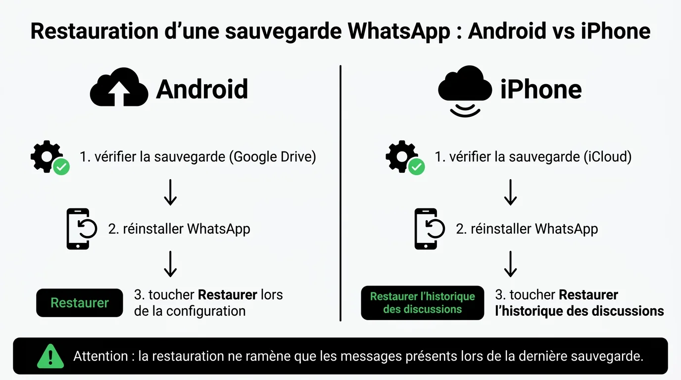 Restauration d'une sauvegarde WhatsApp : Android vs iPhone
