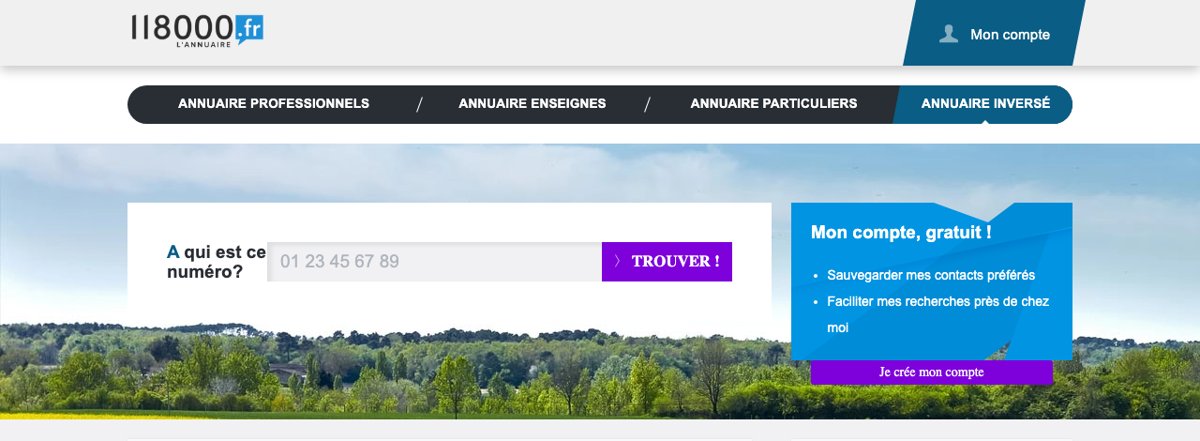 Annuaire inversé du 118 000 : champ de recherche A qui est ce numéro
